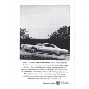1965 Cadillac Car Auto Vintage Print Ad 9 inch Tall